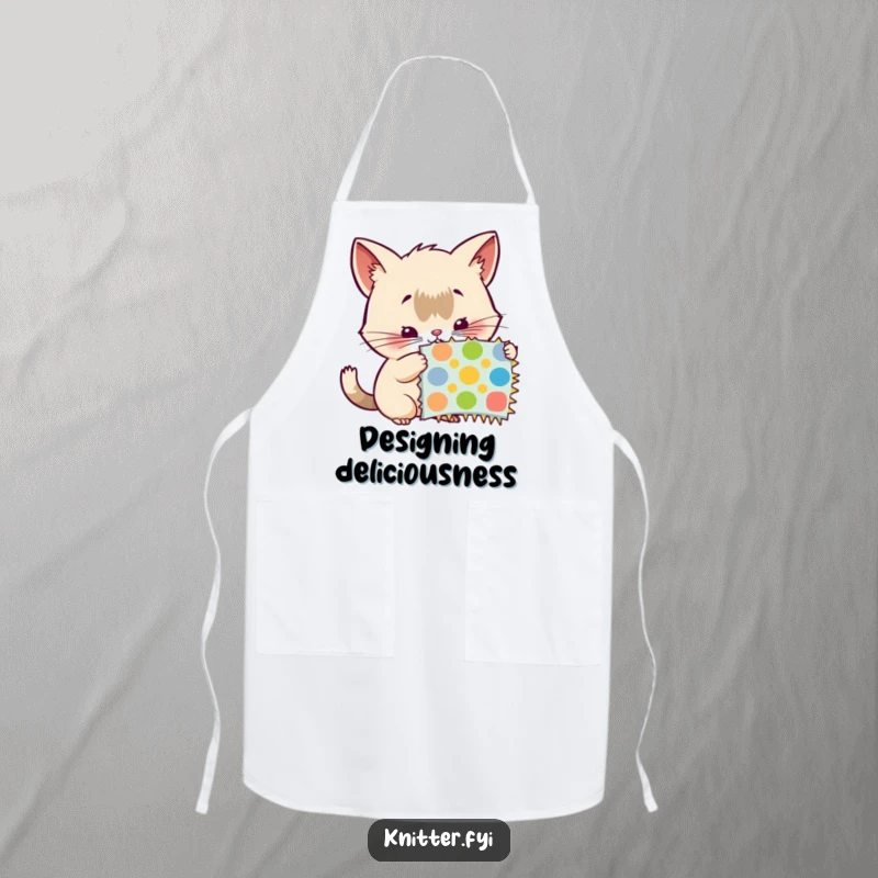 Funny apron: A curious creature with twitching whiskers examines a colorful swatch, perfect for keeping clothes clean while creating.