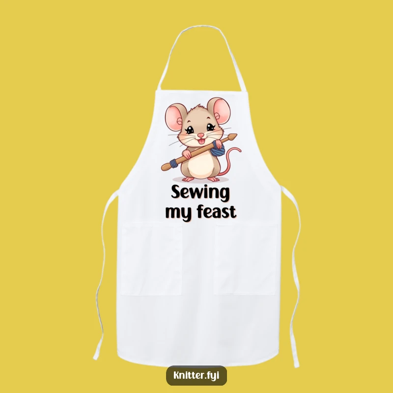 Funny Mouse Knitting Apron: Determined Rodent with Needles, Perfect Kitchen Funny Gift