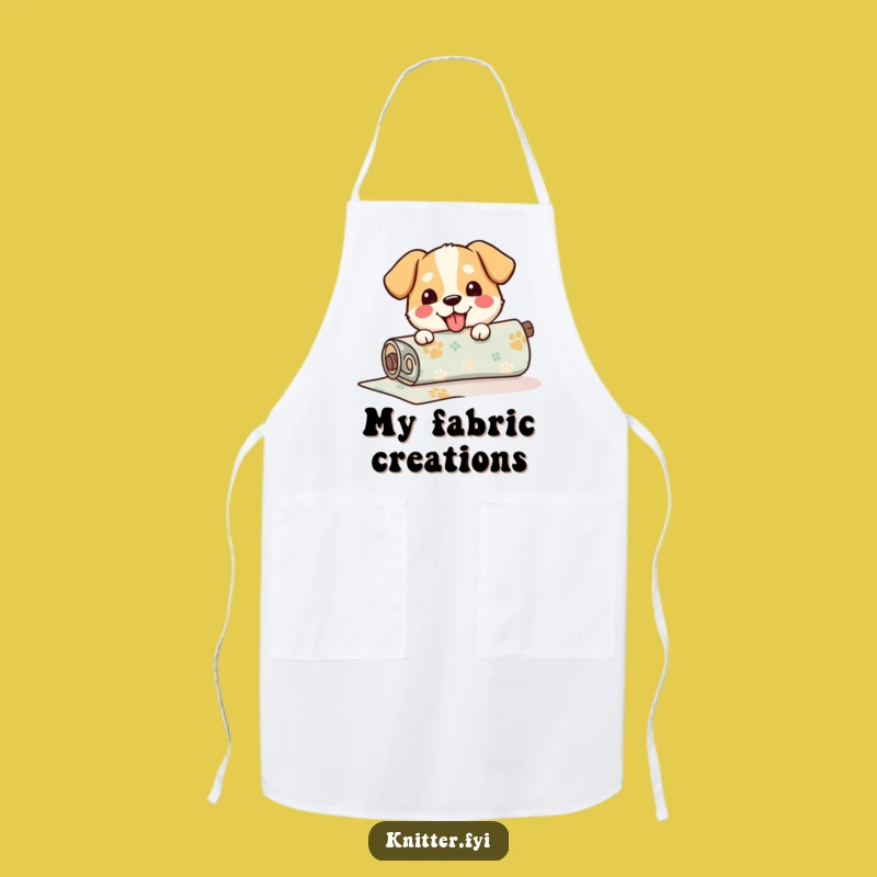 Funny Dog Fabric Apron: Happy Pup Unrolling Pattern in the Kitchen, Great Funny Gift