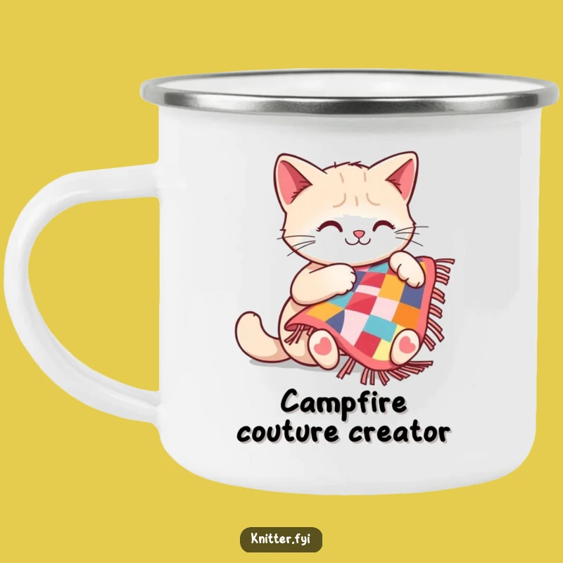 Funny Cat Sewing Camping Mug: Outdoor Adventures with a Happy Crafter Feline, Perfect Funny Gift
