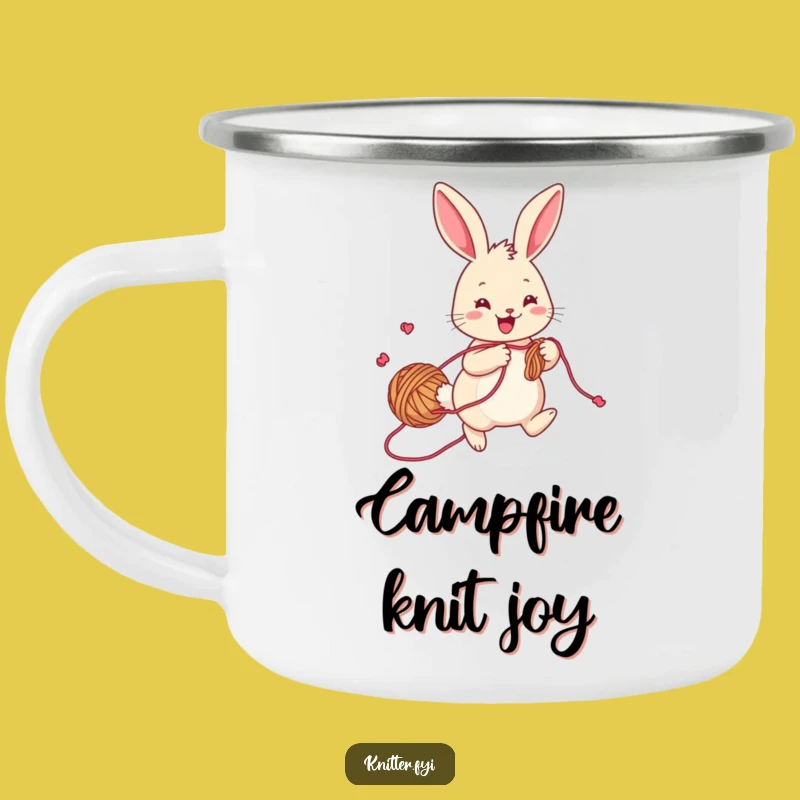 Funny Rabbit Knitting Camping Mug: Playful Bunny with Yarn, Perfect Outdoor Funny Gift