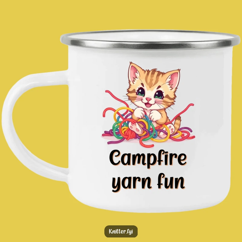 Funny Kitten Yarn Camping Mug - Playful Outdoor Pet Lover's Gift