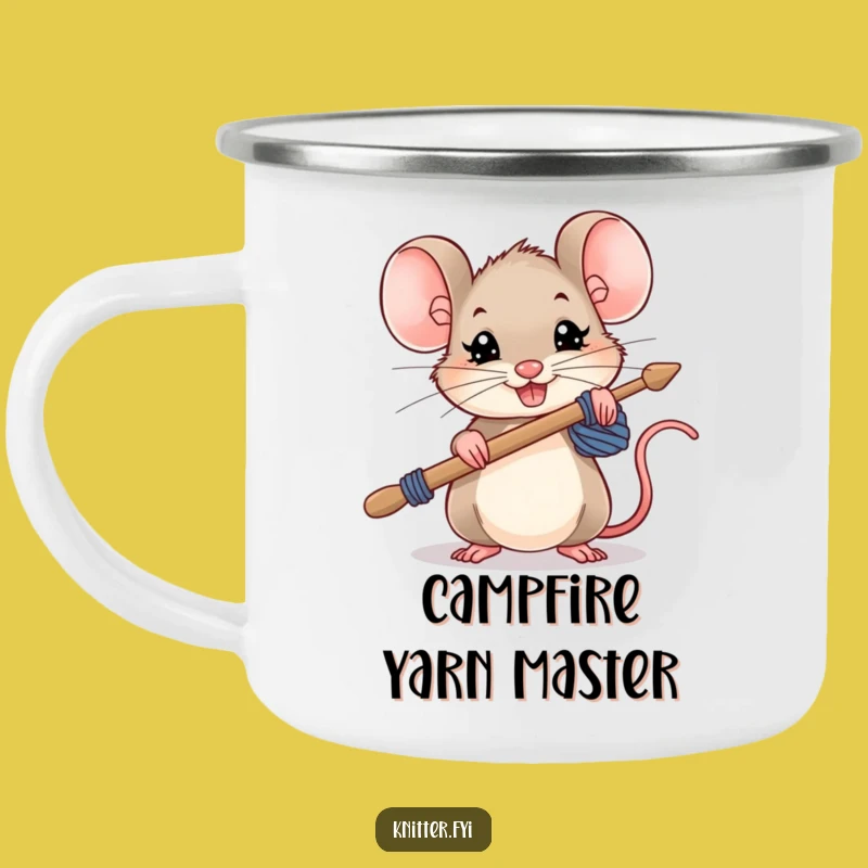 Funny Mouse Knitting Camping Mug: Determined Rodent with Needles, Perfect Outdoor Funny Gift