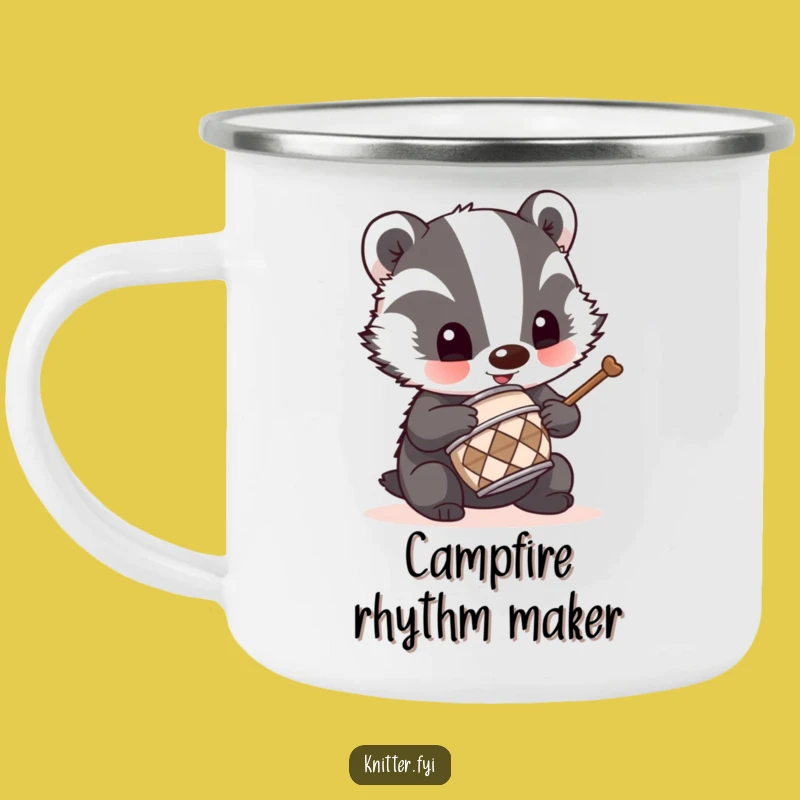 Funny Badger Drummer Camping Mug: Durable Cup for Music Lovers, Cool Design