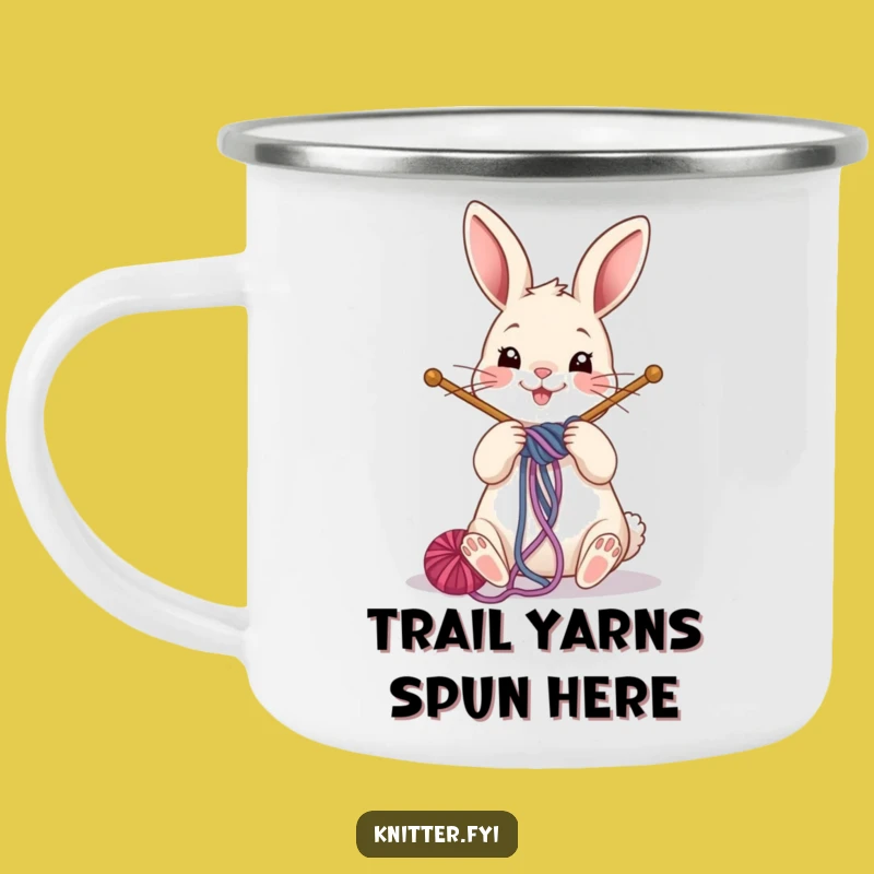 Funny Rabbit Knitting Camping Mug: Crafty Adventures with a Cheerful Bunny, Perfect Funny Gift