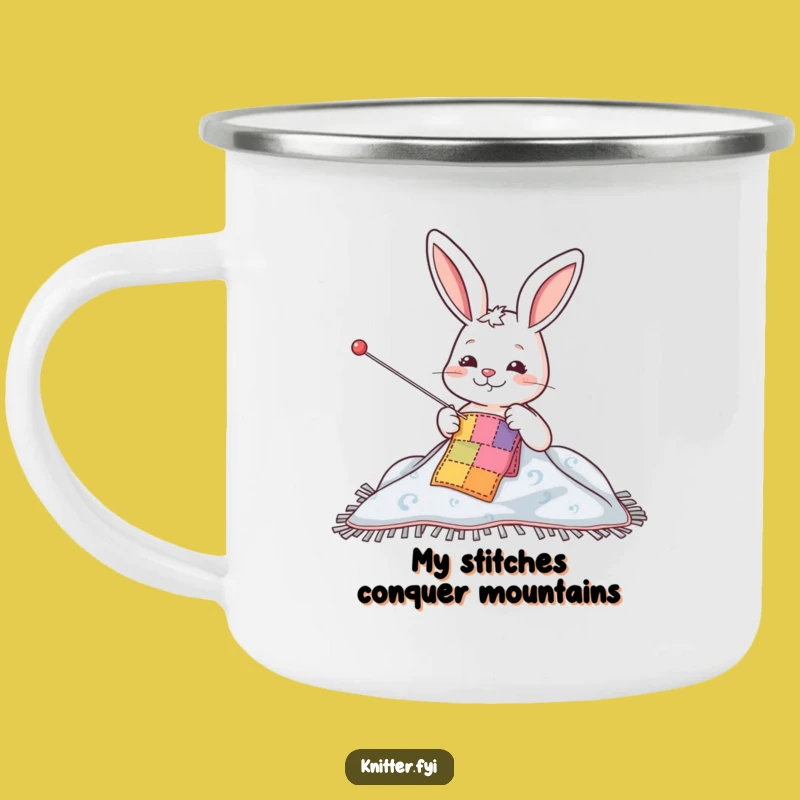 Funny Rabbit Sewing Patch Camping Mug - Outdoor Craft Adventure Gift