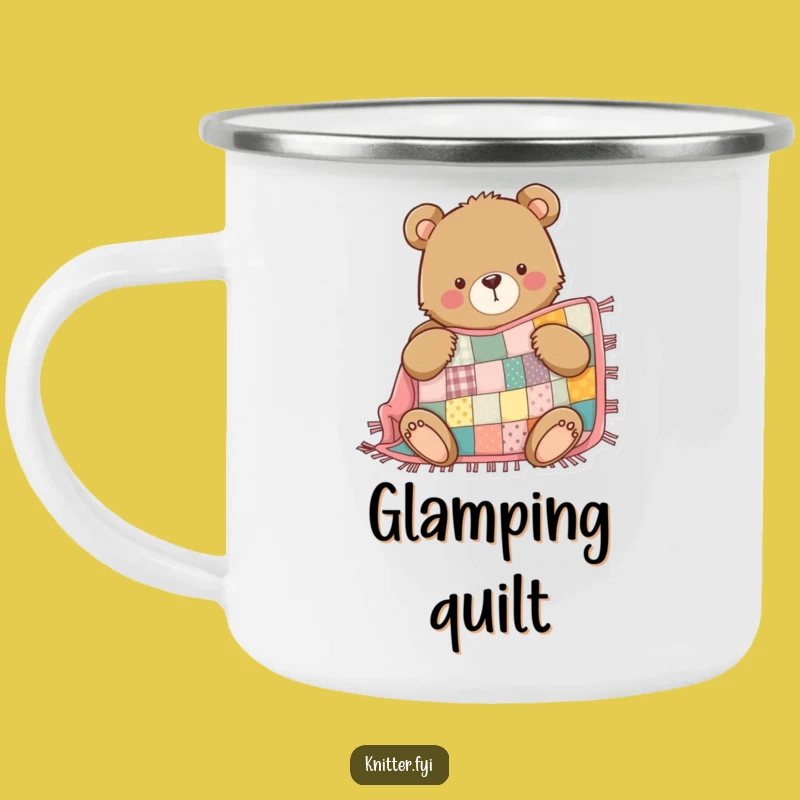 Funny Bear Camping Mug: Enamel Quilting Mug, Outdoor Craft Gift