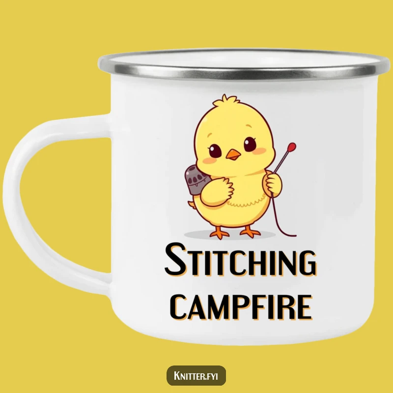 Funny Chick Sewing Camping Mug: Cute Bird with Needle, Perfect Outdoor Funny Gift