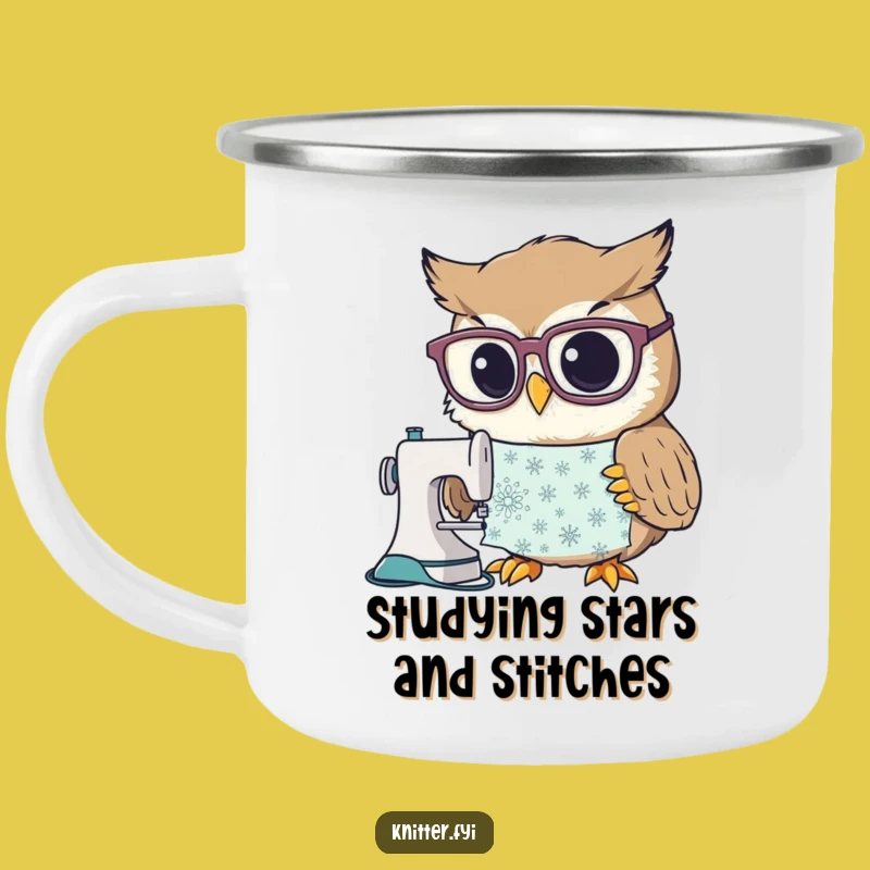 Funny Owl Camp Mug: Curious Pattern Study, Outdoor Sewist Gift