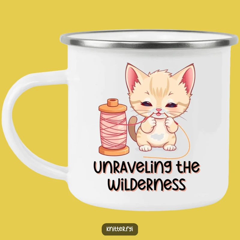 Funny Kitten Camping Mug: Durable Enamel Cup for Crafters, Cute Cat Design