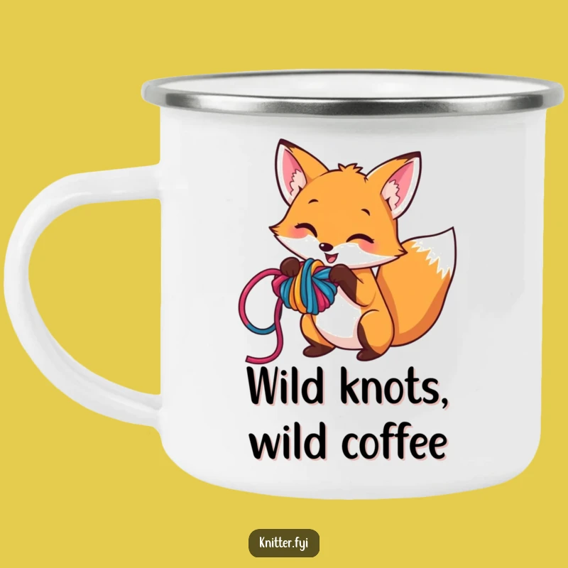 Funny Fox Camp Mug: Mischievous Yarn Knot, Outdoor Weaver Gift
