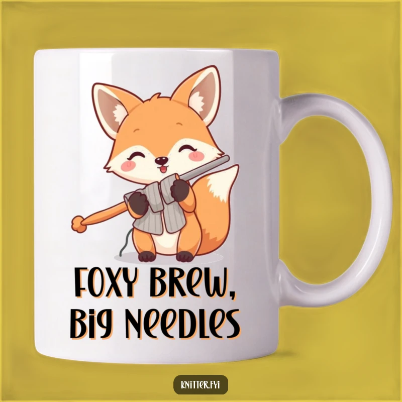 Funny Fox Knitting Mug: Playful Foxy Crafter with Big Needles, Perfect Funny Gift