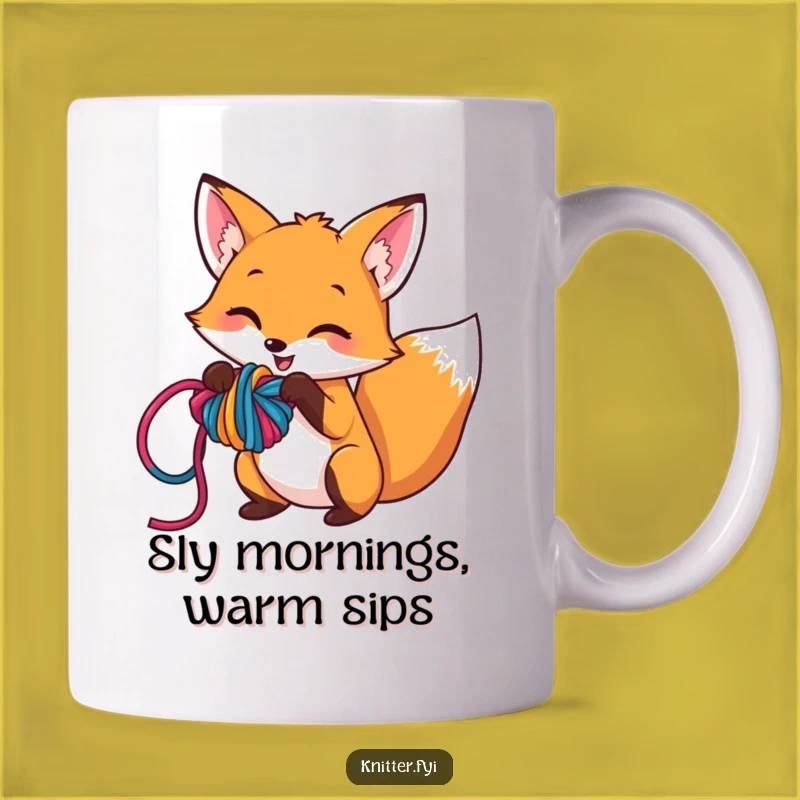 Funny Fox Yarn Knot Mug: Mischievous Tangled Design, Hilarious Crafter Gift