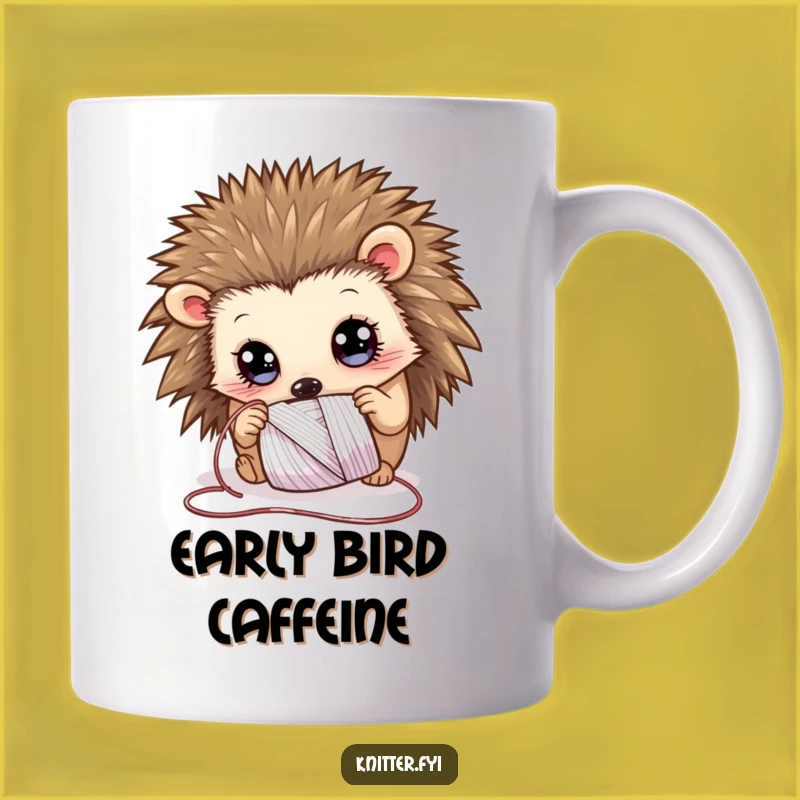 Funny Hedgehog Thread Mug: Curious Critter Examining Shimmering Spool, Perfect Funny Gift