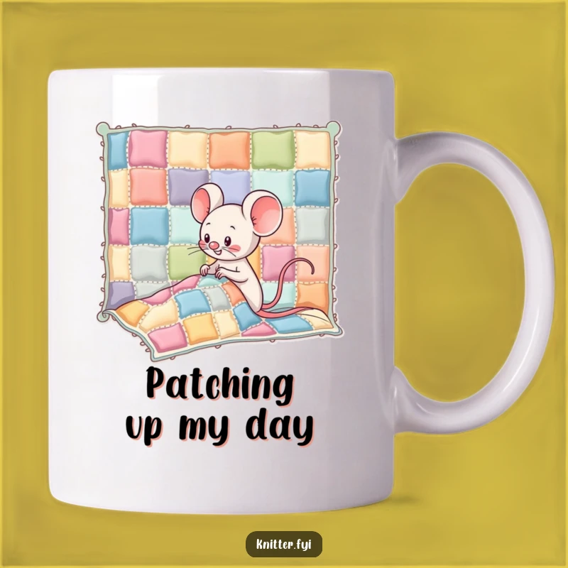 Funny Kawaii Mouse Quilt Mug - Giggling Sewer Gift for Crafters