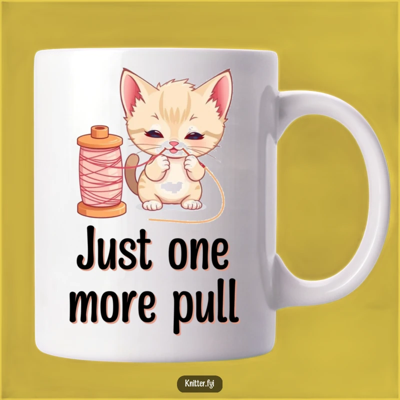 Funny Kitten Sewing Gift Mug: Curious Cat Pulling Thread, Perfect for Crafters