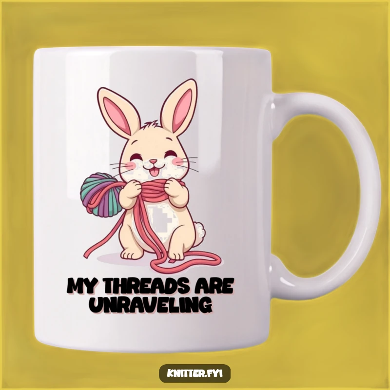 Funny Rabbit Knitting Gift Mug: Happy Hare Unraveling Yarn, Perfect Present for Crafters