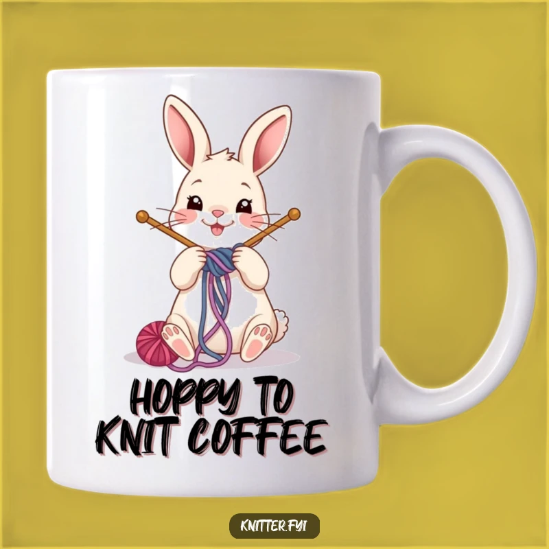 Funny Rabbit Knitting Mug: Cheerful Bunny Crafts Yarn, Perfect Funny Gift for Knitters