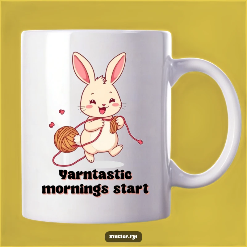 Funny Rabbit Knitting Mug: Playful Bunny with Yarn, Perfect Gift for Knitters