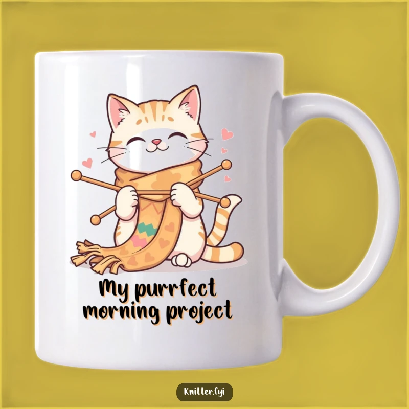Funny Cat Knitting Gift Mug - Adorable Feline Crafting Long Scarf, Perfect for Crafters