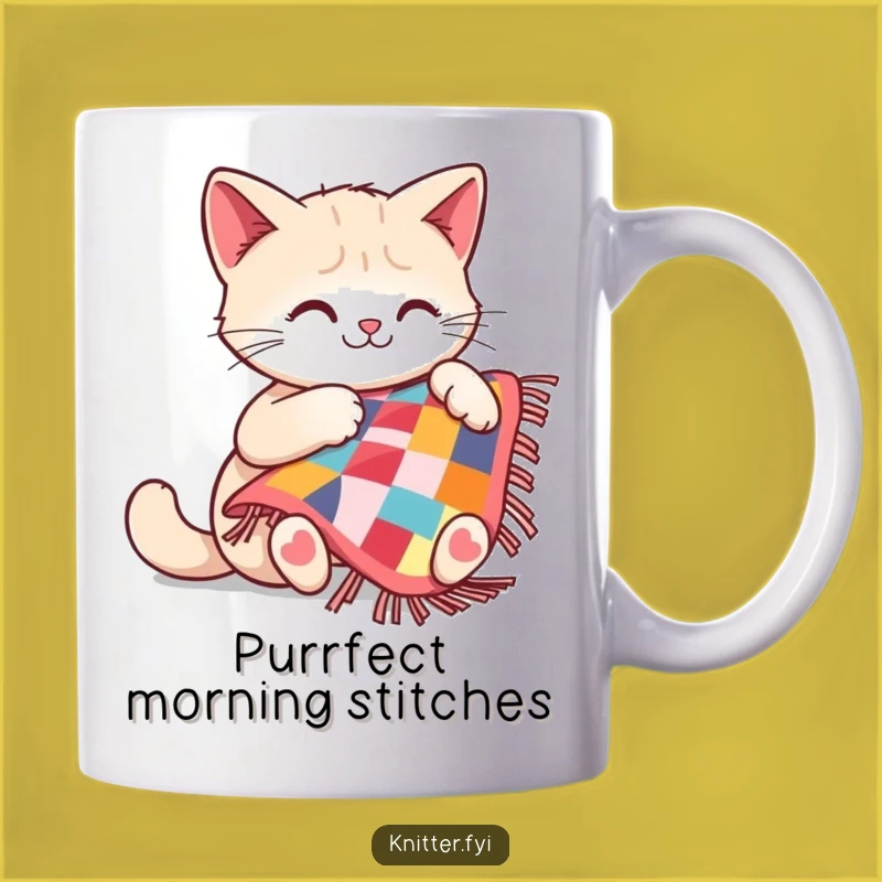 Funny Cat Quilting Mug: Adorable Feline Crafter Makes Perfect Funny Gift
