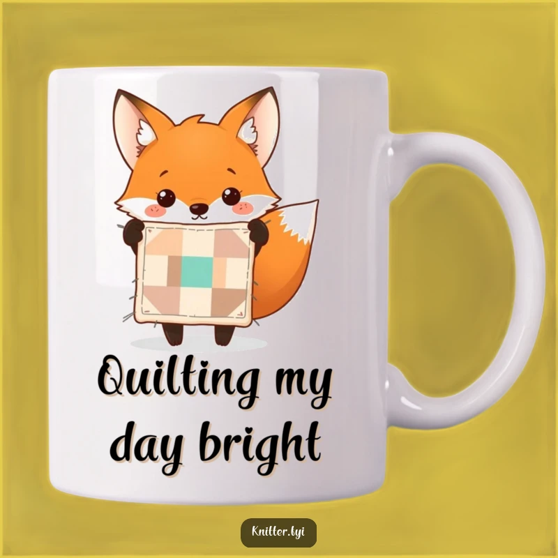 Funny Fox Quilt Mug - Cheerful Fox Holding Quilt, Perfect Gift for Sewers & Crafters