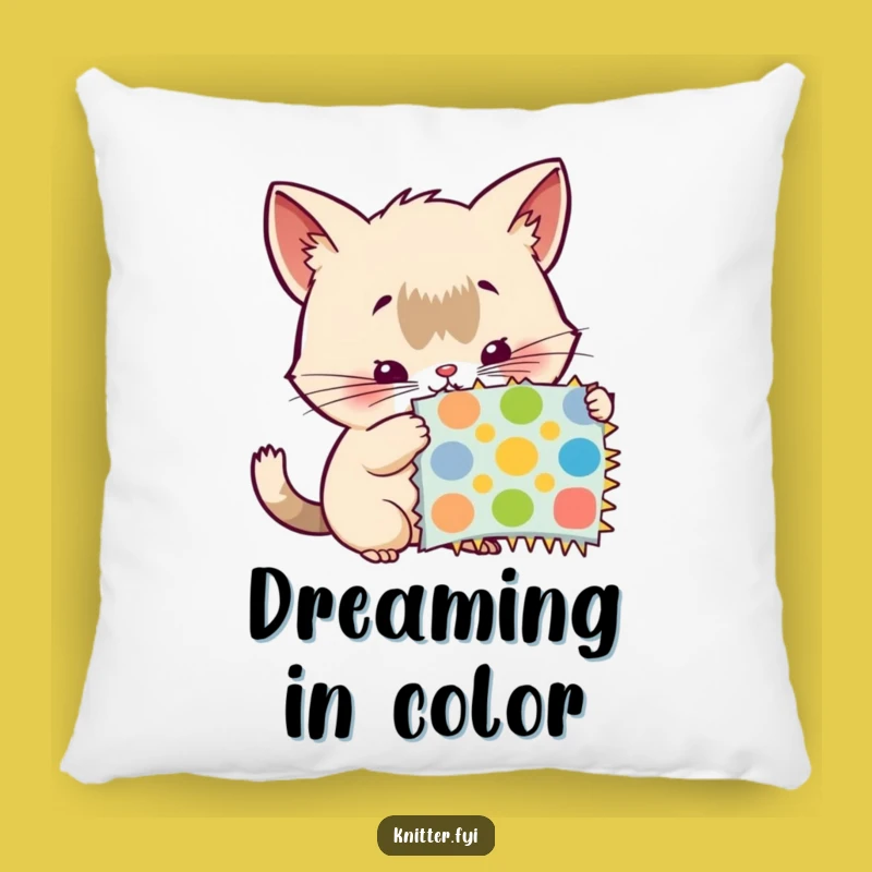 Comforting Funny Pillow: Curious Creature Examines Swatch, Cozy Artistic Gift!