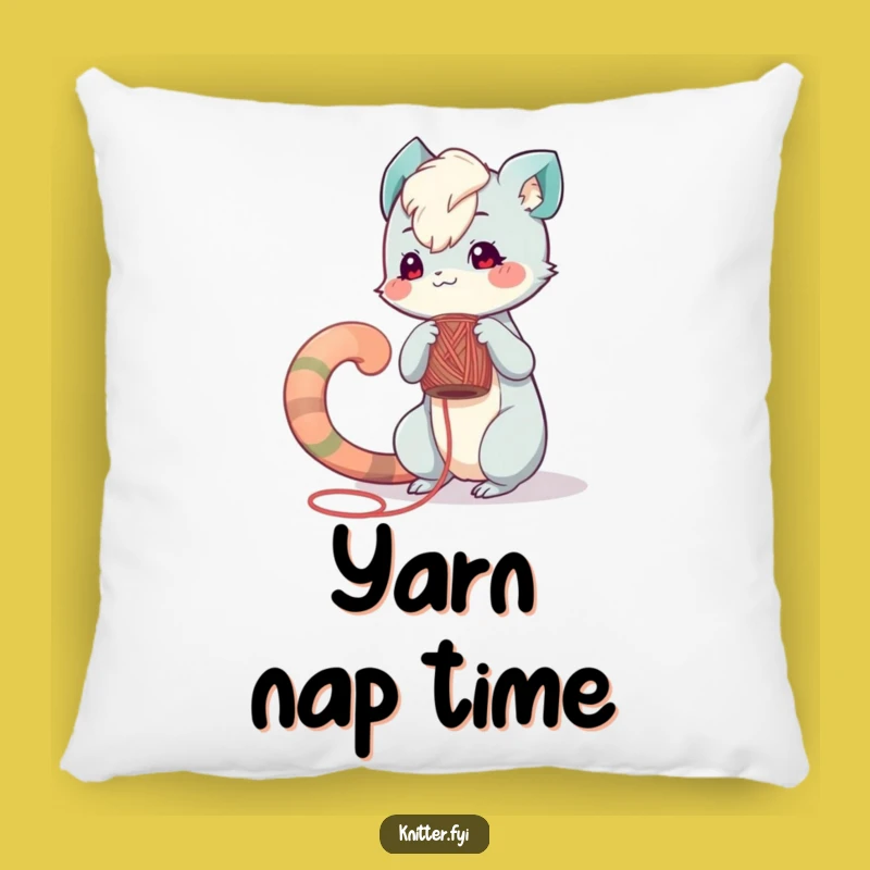Comforting Funny Pillow: Playful Creature Winds Yarn, Cozy Crafty Gift!