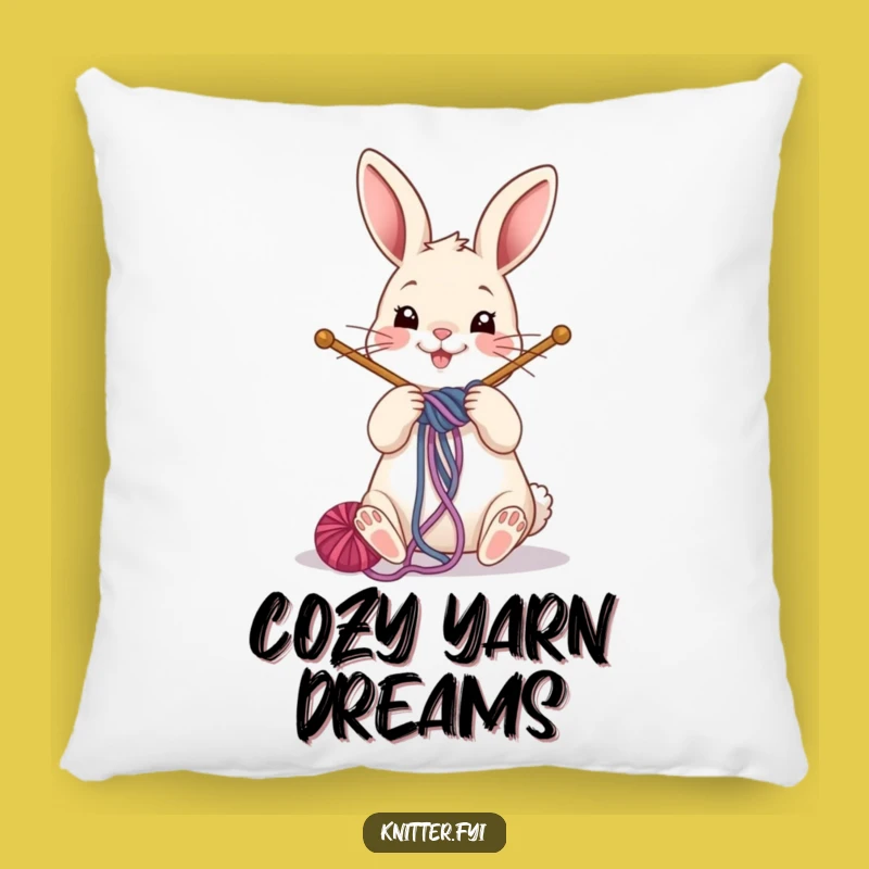 Funny Rabbit Knitting Pillow: Cozy Comfort with a Cheerful Yarn Crafter, Ideal Funny Gift