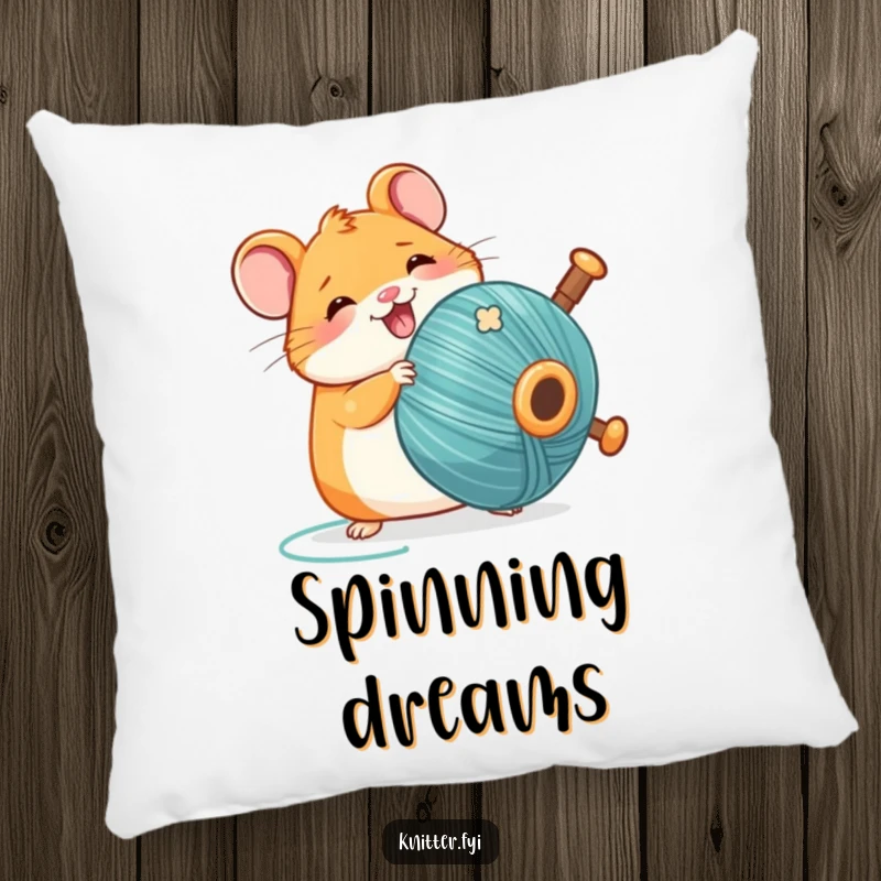 Funny Kawaii hamster pillow, delightfully spinning a large bobbin of thread, soft and humorous home decor.