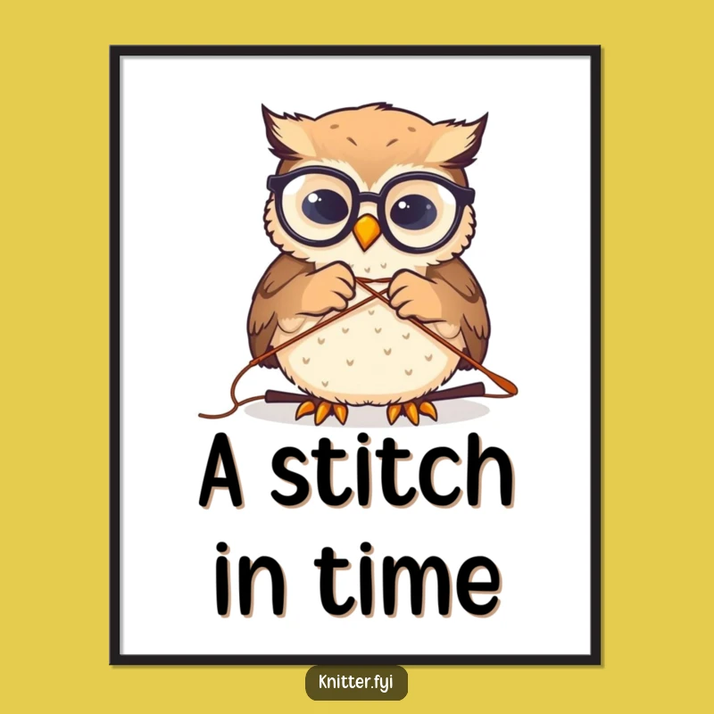 Funny Owl Sewing Digital Art: Whimsical Spectacled Owl Threading Needle Print