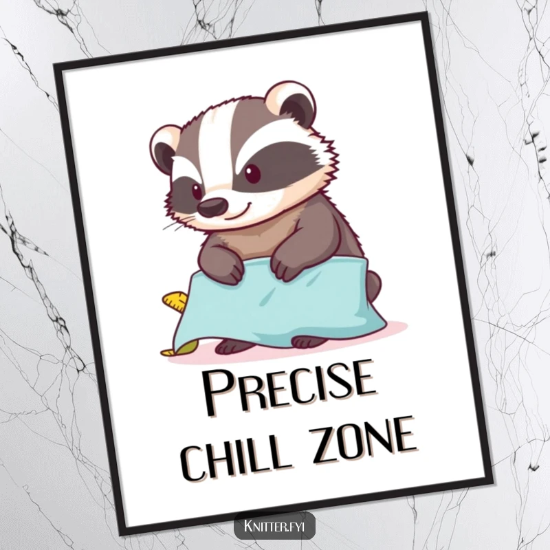 Funny badger digital art print of a badger measuring fabric with a tape measure, looking content, perfect for instant humorous decor.