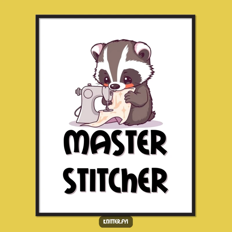 Funny Badger Sewing Digital Art - Curious Critter Craft, Instant Funny Gift!