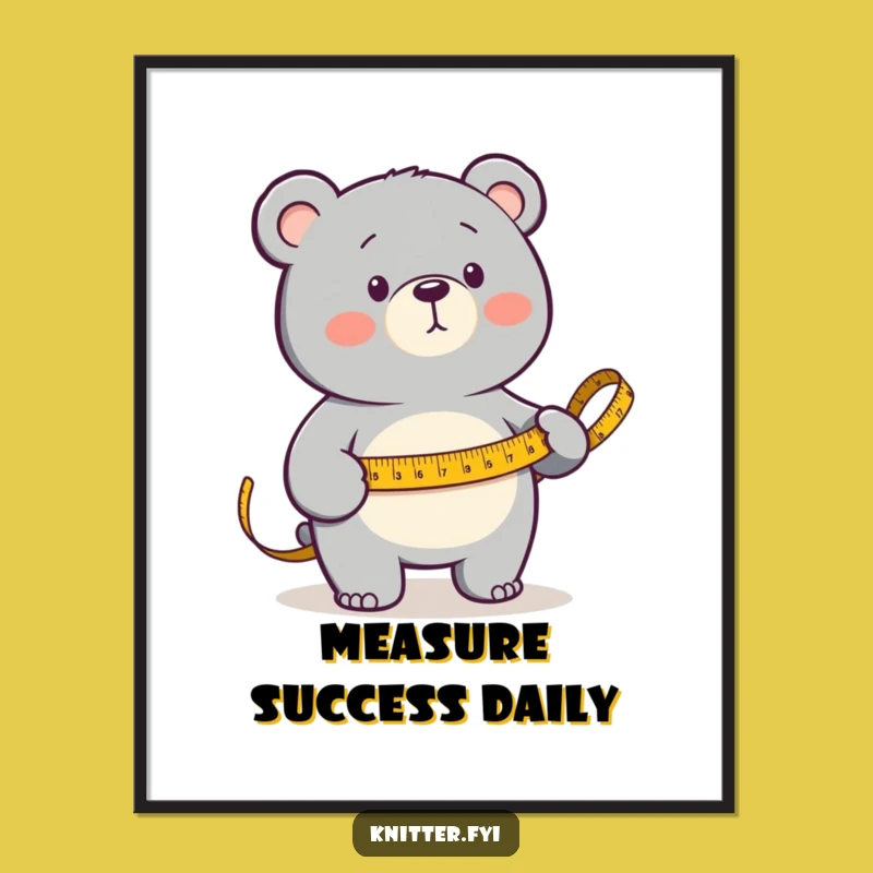 Funny Bear Measuring Digital Art: Determined Bear with Golden Tape, Perfect Funny Gift