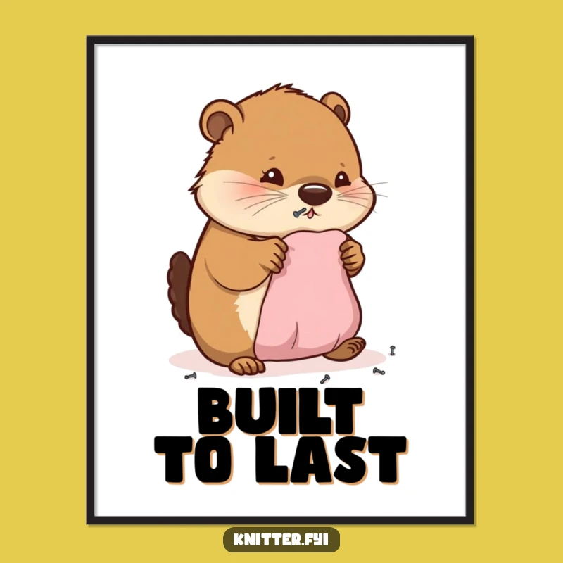 Funny Beaver DIY Digital Art: Cheerful Hammering Beaver Craft Print