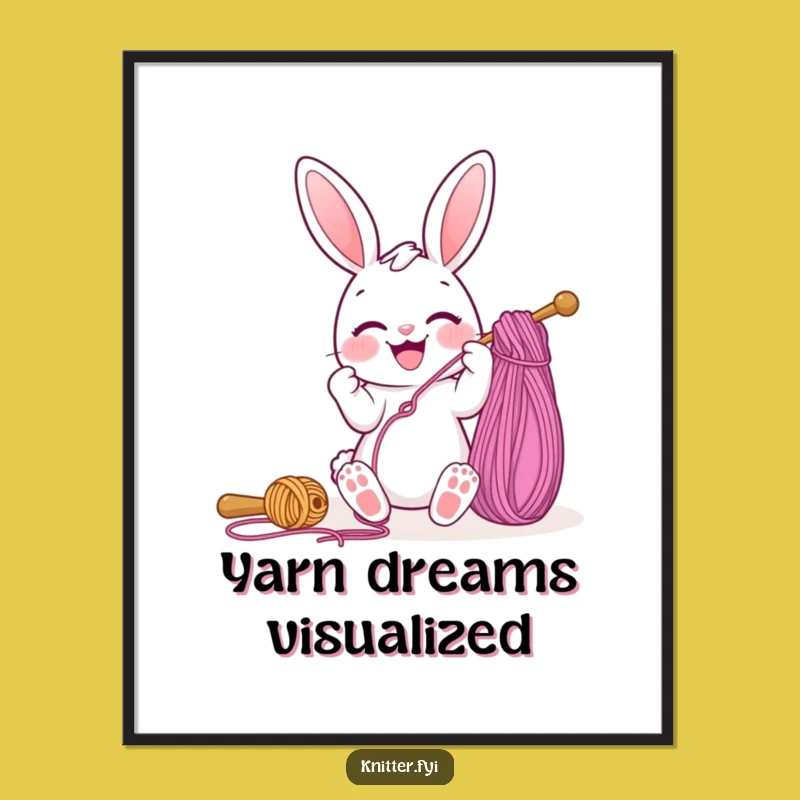 Funny Bunny Digital Art: Joyful Yarn Threading, Instant Whimsical Decor Gift