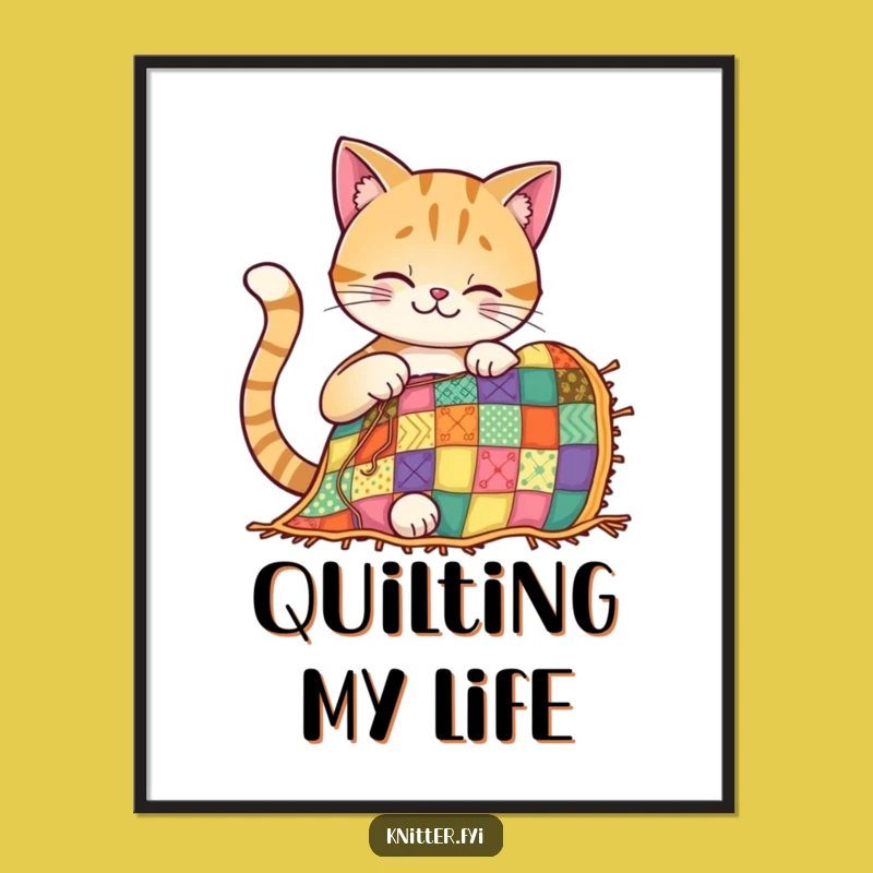 Funny Cat Quilting Digital Art: Instant Whimsy for Your Walls