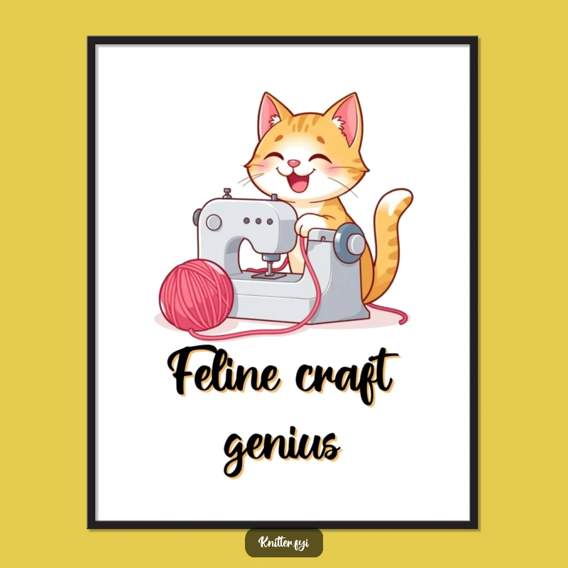 Funny Cat Sewing Digital Print - Joyful Crafter Art, Instant Funny Gift Download