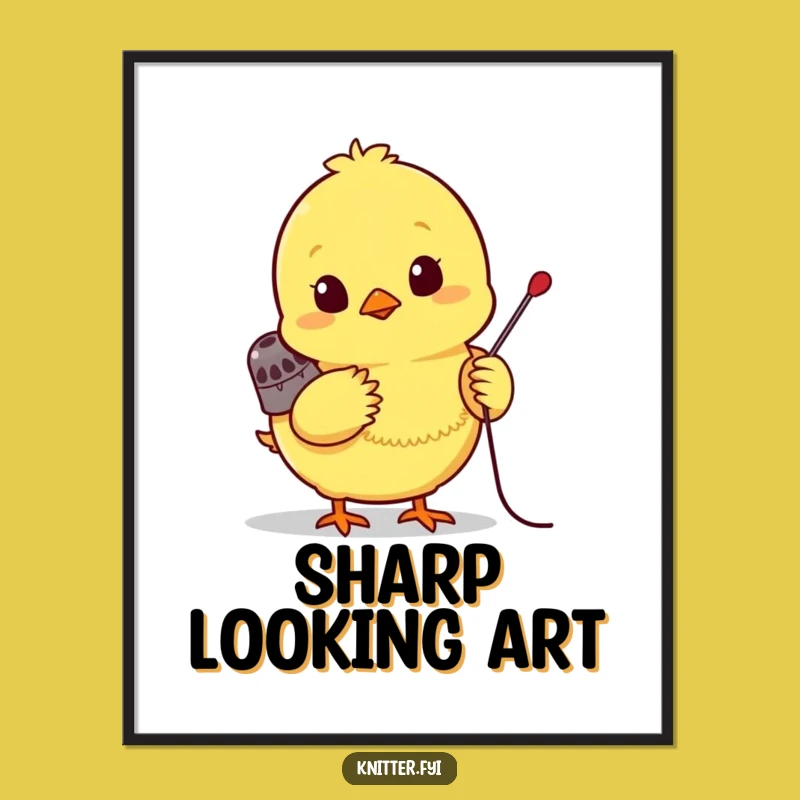 Funny Chick Sewing Digital Art: Cute Bird with Needle, Perfect Instant Funny Gift