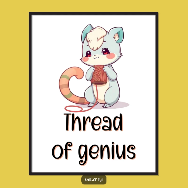 Funny Digital Art Print: Playful Creature Winds Yarn, Instant Crafty Decor!