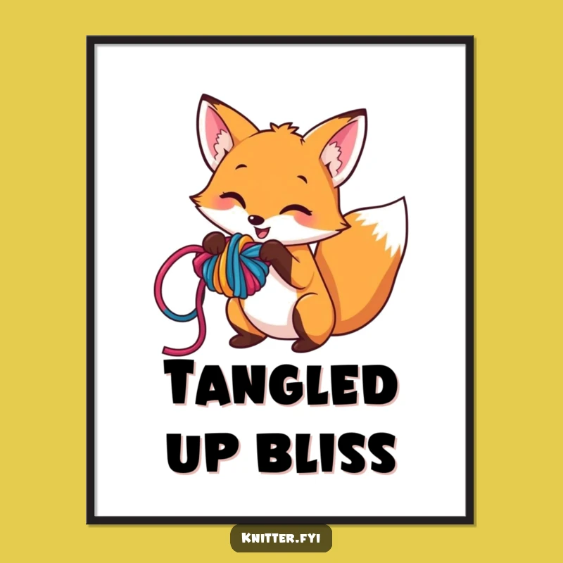 Funny Fox Digital Art: Mischievous Yarn Knot, Instant Playful Decor Gift
