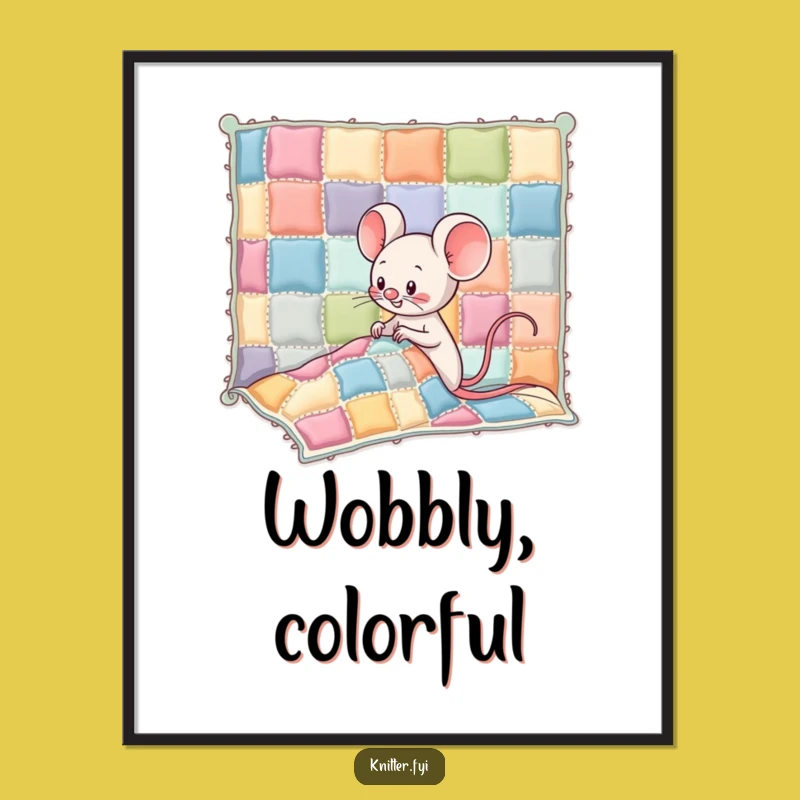 Funny Kawaii Mouse Digital Art: Quilt Sewing Joy - Instant Hilarious Gift