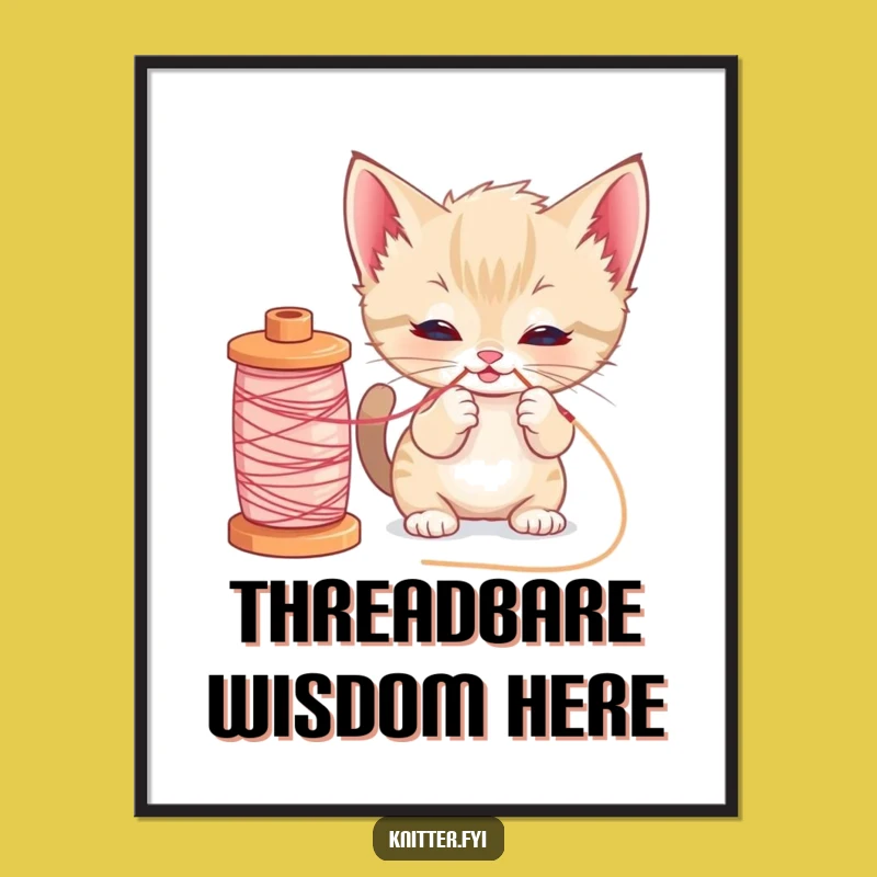 Funny Kitten Sewing Digital Art: Printable Cat Artwork, Instant Download Gift