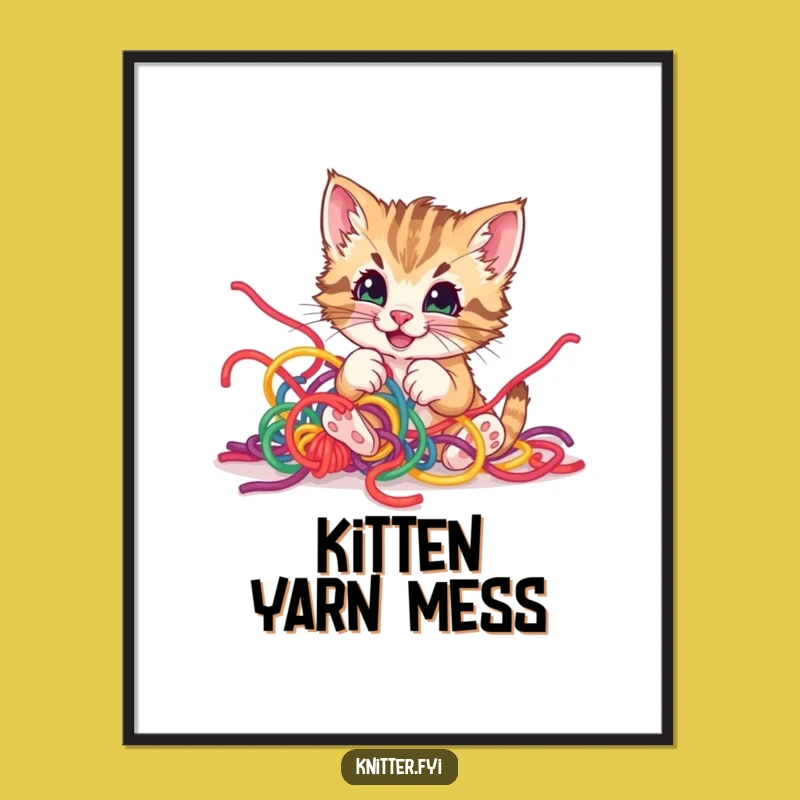 Funny Kitten Yarn Digital Art - Hilarious Cat Lover's Wall Decor
