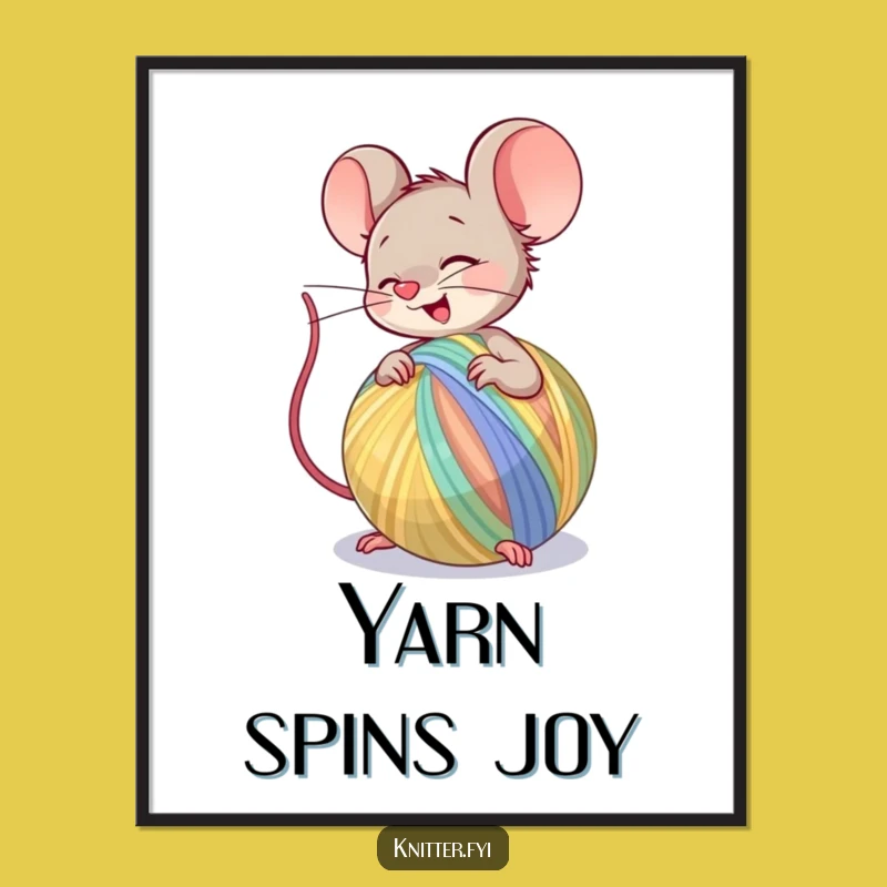 Funny Mouse Digital Art: Yarn Creation Fun, Unique Funny Gift