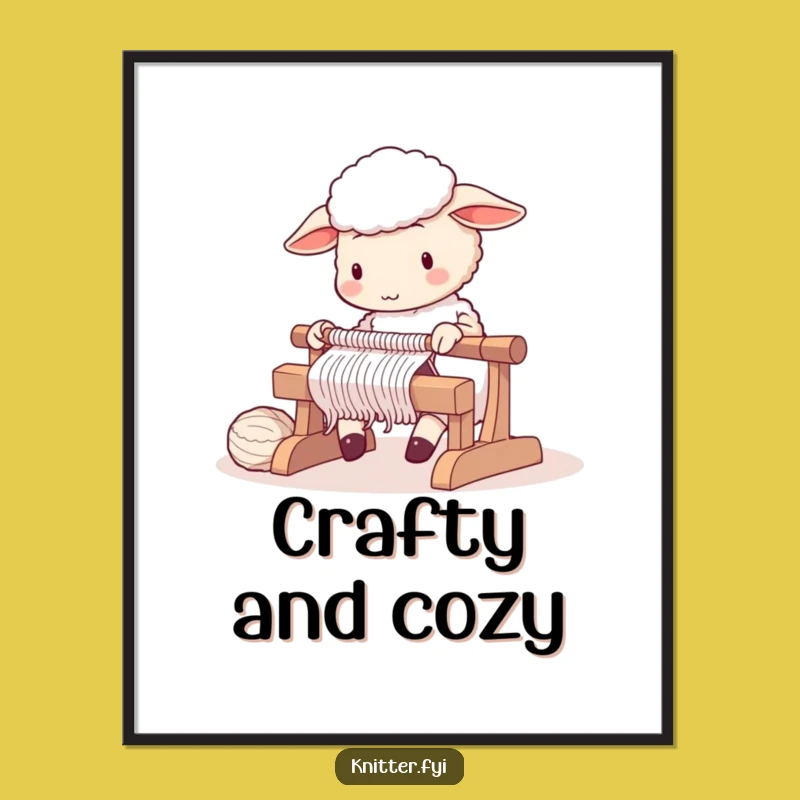 Funny Sheep Knitting Digital Art Print - Instant Cozy Craft Decor