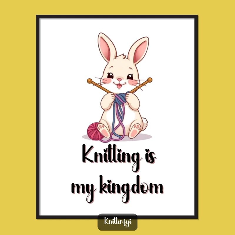 Funny Rabbit Knitting Digital Art: Cheerful Yarn Craft Printable, Instant Funny Gift