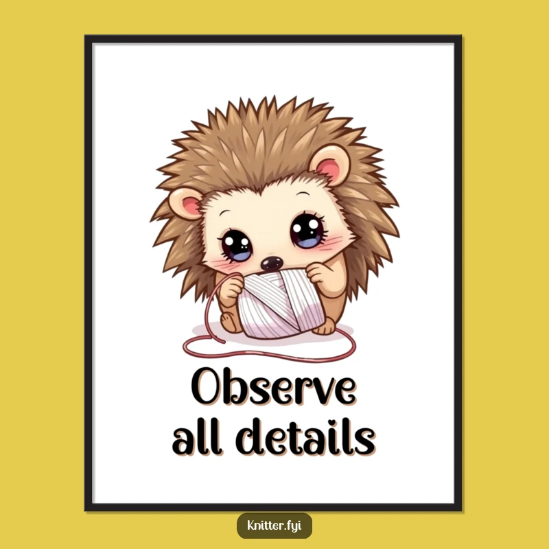 Funny Hedgehog Thread Digital Art: Curious Critter with Shimmering Spool, Perfect Funny Gift