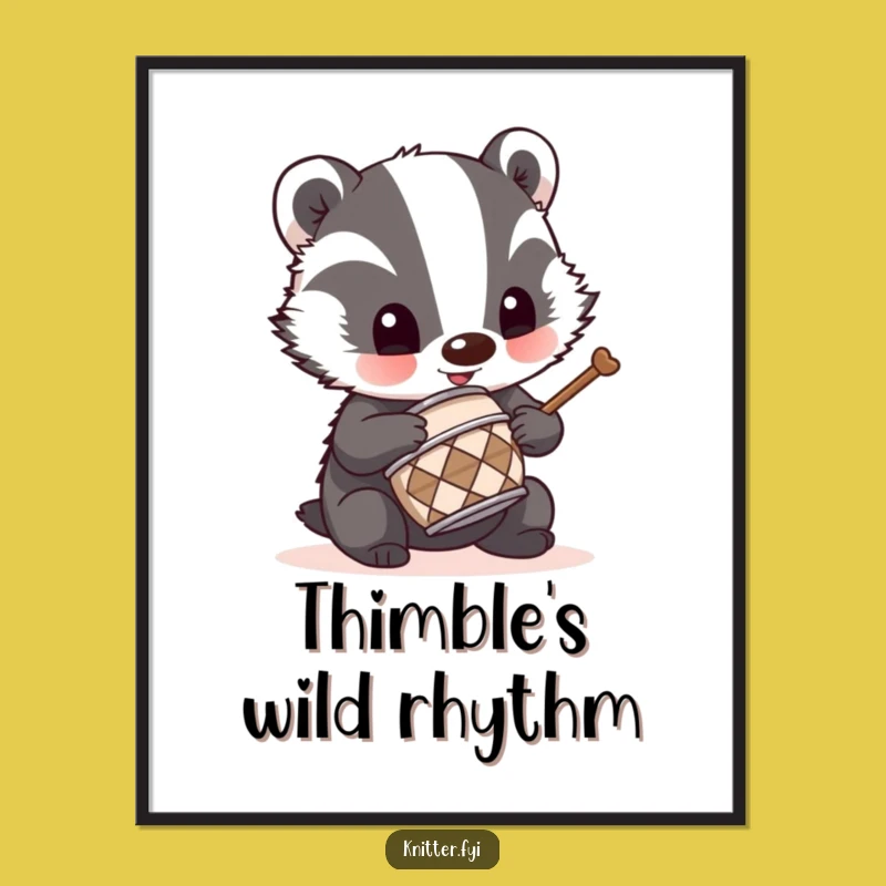 Funny Badger Drummer Digital Print: Printable Music Art, Instant Download Gift