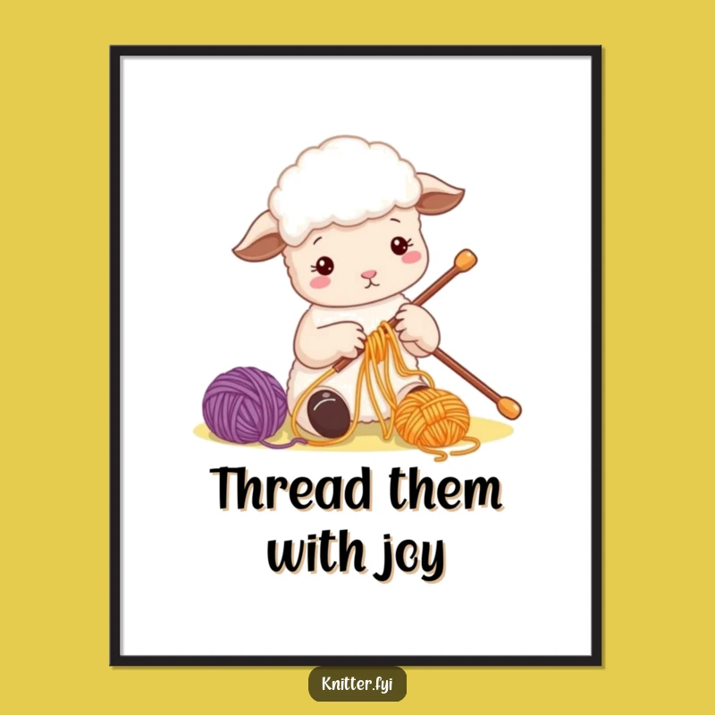 Funny Sheep Yarn Digital Art: Charming Printable for Crafty Spaces